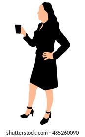 Business woman drinking coffee or tea