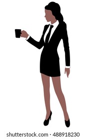 Business woman drinking coffee or tea