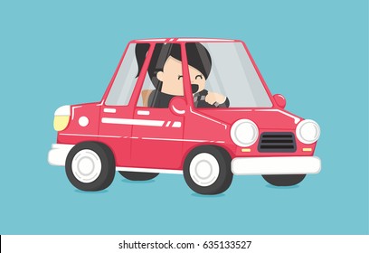 business woman driving ,Business woman in the car To Work Design Vector Illustration