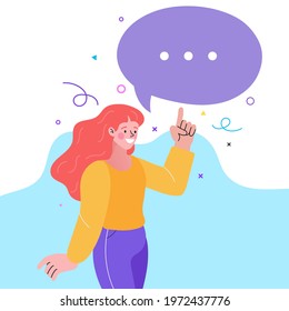 Business woman with a empty speech bubble over her head. Women Chatting, Discussing Social Network. Flat Cartoon Characters. Communication Illustration.