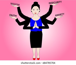 Business woman engaged in meditation to achieve success. Mindful spiritual meditation concept illustration vector.
