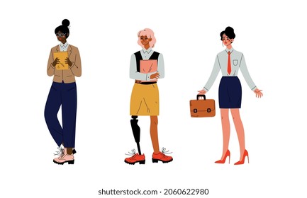 Business Woman Entrepreneur Character or Office Worker of Various Ethnicity and Age Vector Set