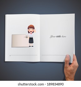 business woman with envelope printed on book. Vector design.
