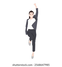 Business Woman Excited Hold Hands Up Raised Arms. Flat vector illustration isolated on white background