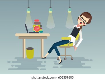 Business woman extremely tired and sleep at office
