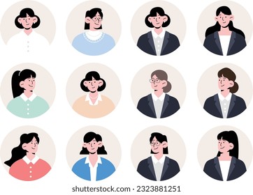 Business woman, woman face, icon illustration vector collection