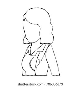 business woman faceless in jacket and half body and short hair monochrome silhouette dotted vector illustration
