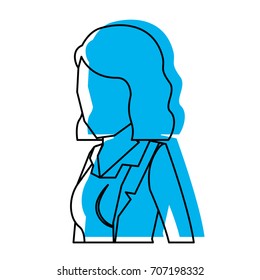 business woman faceless in jacket and half body and short hair blue watercolor silhouette vector illustration