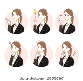 Business woman facial expression illustration set