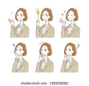 Business woman facial expression illustration set
