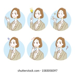 Business woman facial expression illustration set