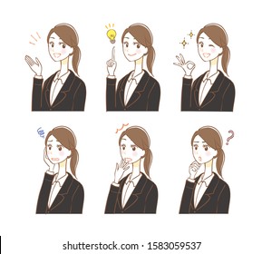 Business woman facial expression illustration set