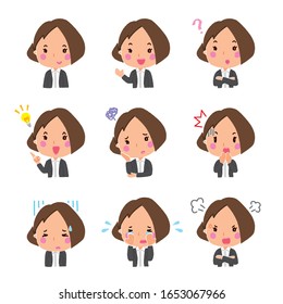 Business woman facial expression illustration set