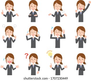 Business woman facial expression illustration set