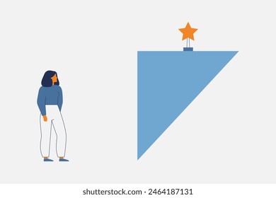 Business Woman facing wall as challenge. Gender Barriers and obstacles or limitations for females in education and professional occupation. Vector illustration