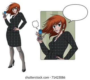 Business woman fashion posing and holding a mobile phone