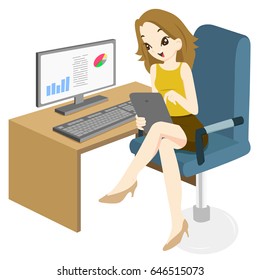 Business woman feeling happy to surfing at office