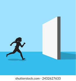 Business woman female running wall business thinking web banner graphic art illustration