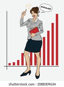 Business woman finding strategy to increase company profit vector illustration