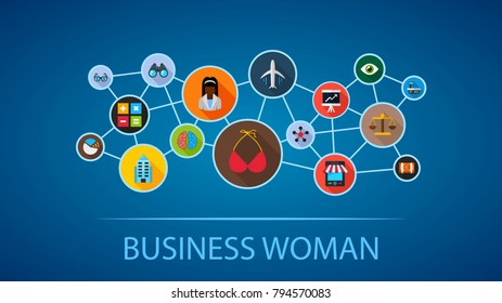 Business woman flat icon concept. Vector illustration. Element template for design.