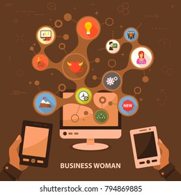Business woman flat icon concept. Vector illustration. Element template for design.