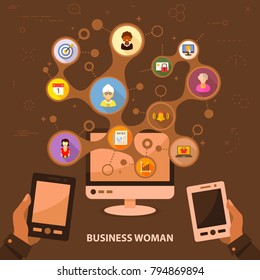 Business woman flat icon concept. Vector illustration. Element template for design.