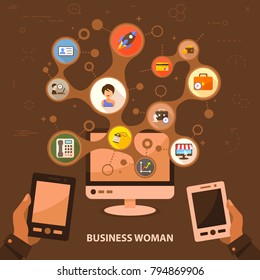 Business woman flat icon concept. Vector illustration. Element template for design.