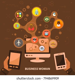 Business woman flat icon concept. Vector illustration. Element template for design.