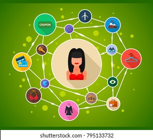 Business woman flat icon concept. Vector illustration. Element template for design.