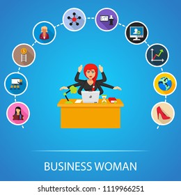 Business woman flat icons concept. Vector illustration. Element template for design.