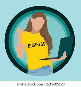 business woman flat illustration with blue background