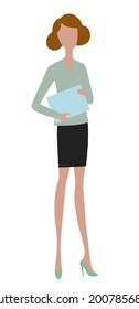 A business woman with a folder in her hands. Flat style. Vector