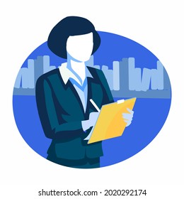 Business woman with a folder. Vector illustration. Symbol logo sign pictogram. For the site, for the poster, postcards, banners. Applied to a T-shirt.