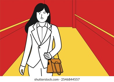 Mujer de negocios en ropa formal caminando a la oficina - Ilustración vectorial minimalista