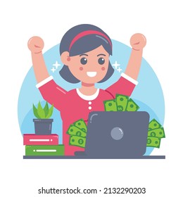 Business Woman getting a lot of Money Illustration