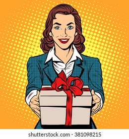 Business woman with gift box