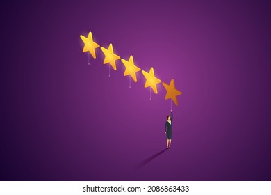 A business woman gives a five-star rating, rating, satisfaction, giving feedback at work or in business. isometric vector illustration.