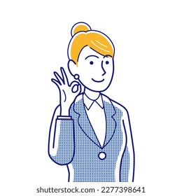 The business woman giving an OK sign isolated on white background