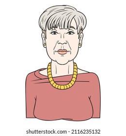 Business Woman With Gold Chain And Short Gray Hair. Avatar Comic Isolated.