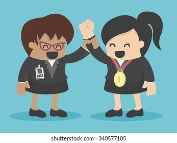 business woman  gold medal prize for success in business