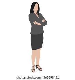 Business woman in gray dress, isolated vector drawing. 