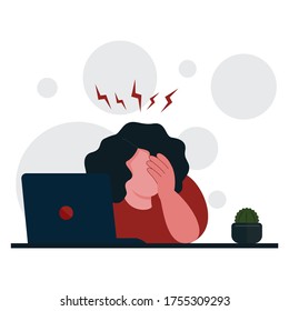 Business woman had headache, suffering from work, stress, lack of power, weakness, overworked concept. Vector illustration.
