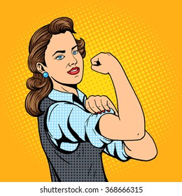 Business woman hand gesture pop art style vector illustration. Comic book style imitation. Conceptual illustration