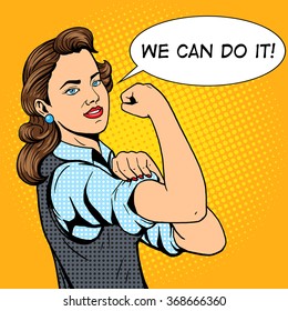 Business woman hand gesture pop art style vector illustration. Comic book style imitation. Conceptual illustration