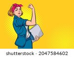 Business woman hand gesture we can do it pop art style 