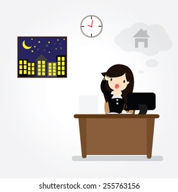 Business woman hard work on office  in office with speech bubble gonna go home