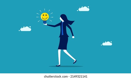 A business woman has an optimistic view of the world. emotional intelligence or the balance between happiness and sadness