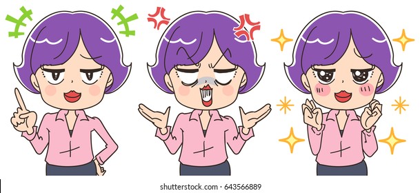 Business woman has various facial expressions