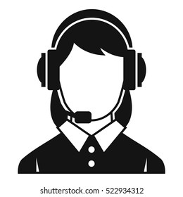 Business Woman With Headset Icon. Simple Illustration Of Business Woman With Headset Vector Icon For Web