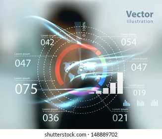 Business Woman And High Tech Type Of Modern Buttons On A Virtual Background 